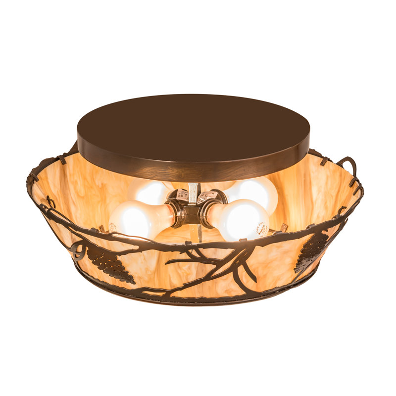2 - Light Semi Flush Mount, Old Copper, 8" H x 16" W x 16" D, Travertine