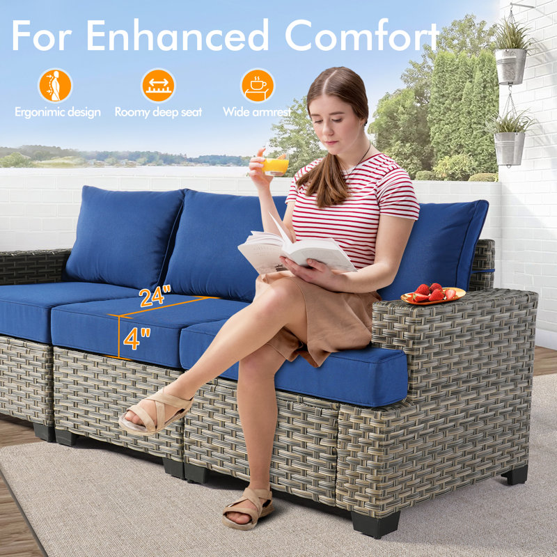 9 - Person Patio Furniture Set with Chairs, Outdoor Wicker Rattan Sectional Seating Group with Cushions, All Weather Sofa Conversation Set with Ottomans for Garden Backyard