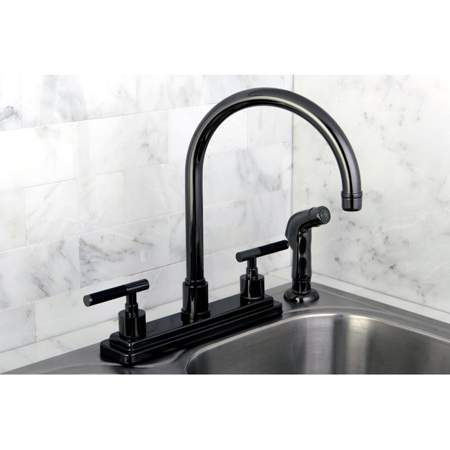 Kingston Brass Water Onyx Two-Handle 4-Hole 8" Centerset Kitchen Faucet with Side Sprayer