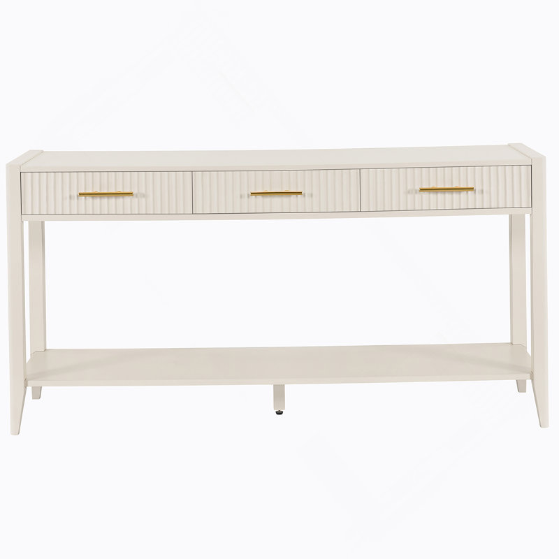 Console d'entrée de haute qualité avec tiroirs à rayures verticales et pieds longs, idéale pour les entrées de maison organisées et élégantes