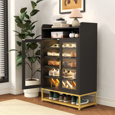 Armoire de rangement pour 28 paires de chaussures avec portes et lumière DEL pour le vestibule