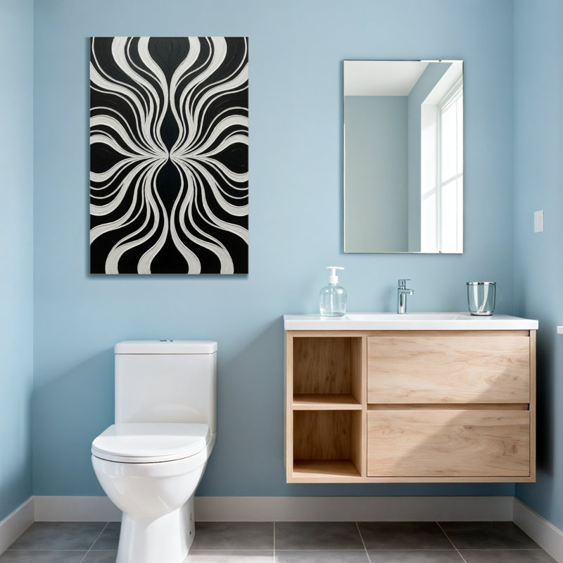 Motif de vagues tendance en noir et blanc, H 24 po x l 16 po