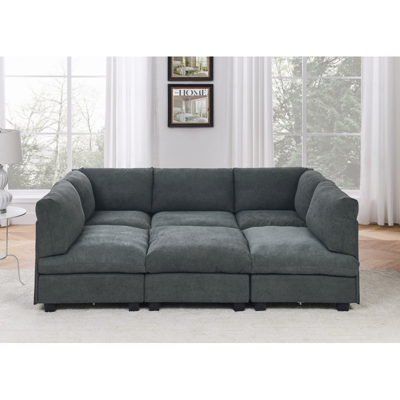 Upholstered Sectional Reversible, Gray Polyester