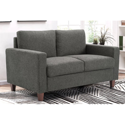 Canapé 2 places de style Mid-Century moderne, canapé rembourré en tissu avec coussin en mousse haute densité et pieds en bois amovibles pour le salon