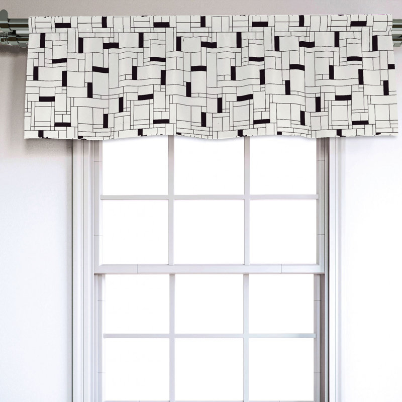 Ivory and Charcoal Grey Geometric Sateen Rod Pocket Valance
