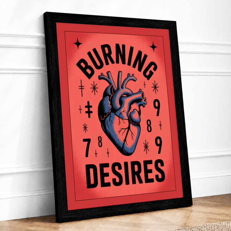 Burning Desires Typography - Framed Print, A1 - 84.1 x 59.4 cm, Black