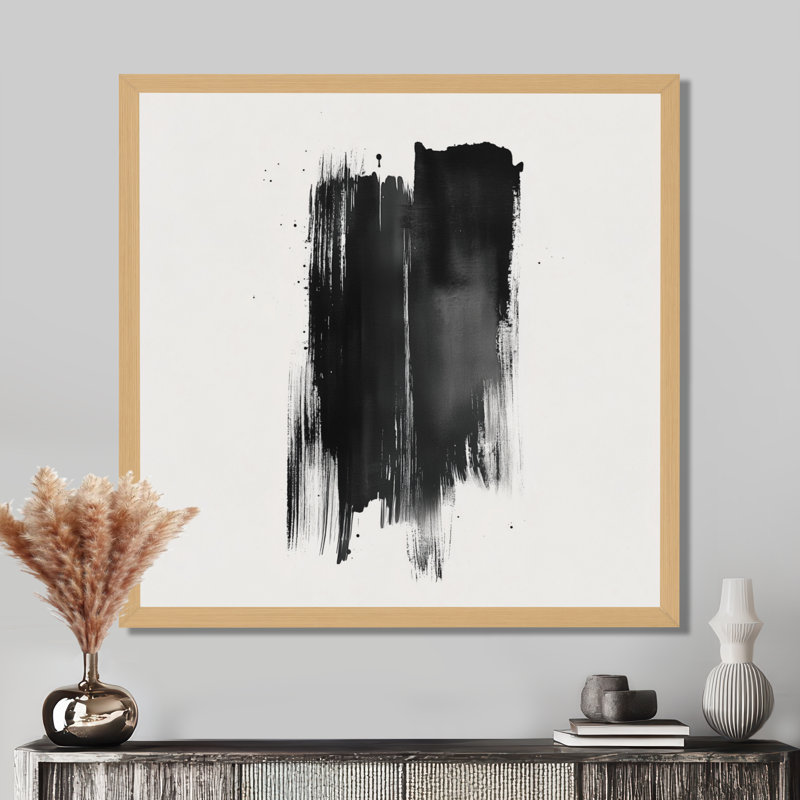 Minimaliste noir et blanc - Méditation au coup de pinceau II - Tableau abstrait minimaliste encadré, H 30 po x l 30 po