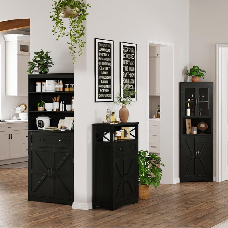 Armoire de rangement noire avec portes et tablettes