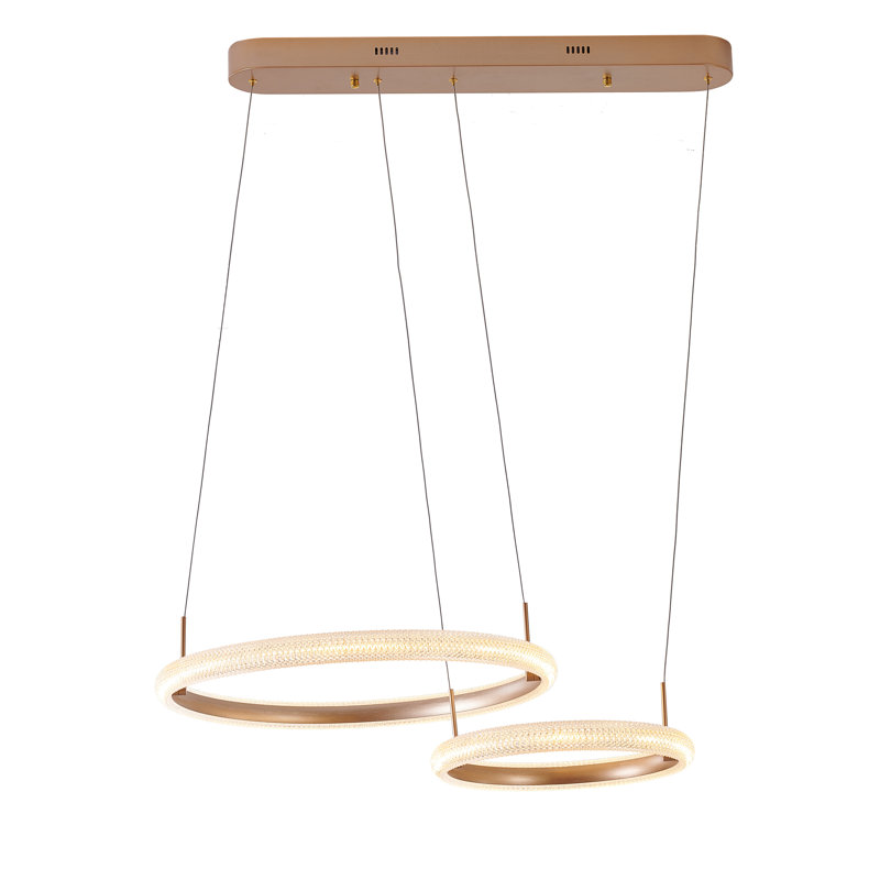 Lustre à 2 lumières DEL dorées à intensité variable avec diffuseur en acrylique blanc