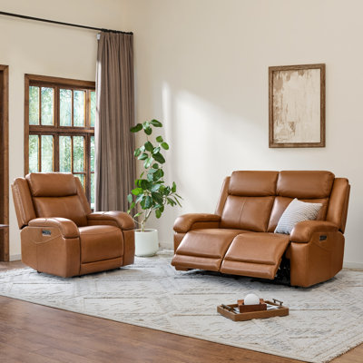 Mejas 2-Piece Genuine Leather Power Reclining Living Room Set