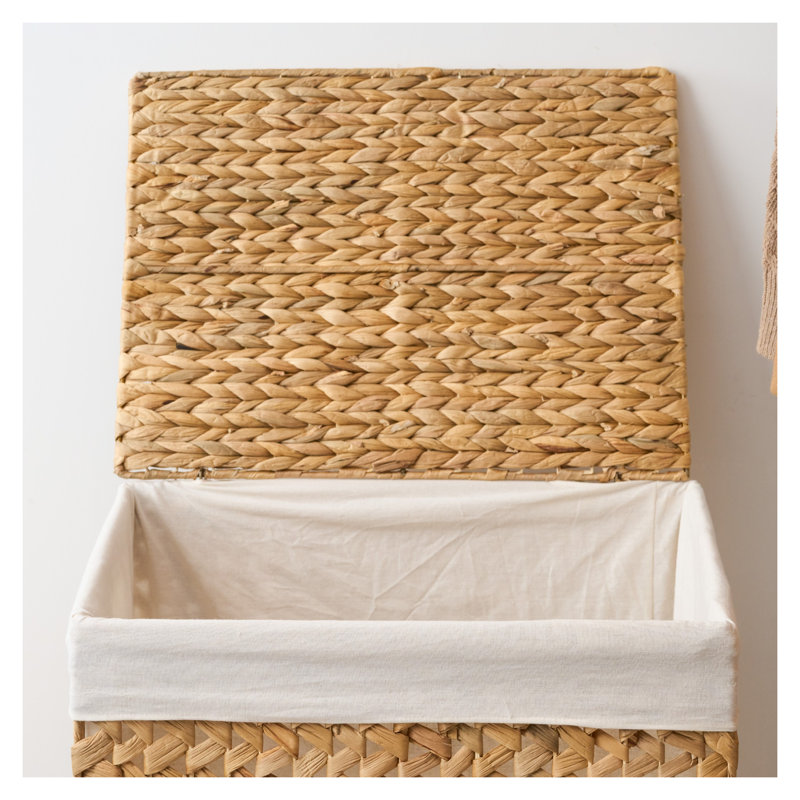 Panier à linge rectangulaire avec couvercle en jacinthe d'eau tissé brun Judas Judas