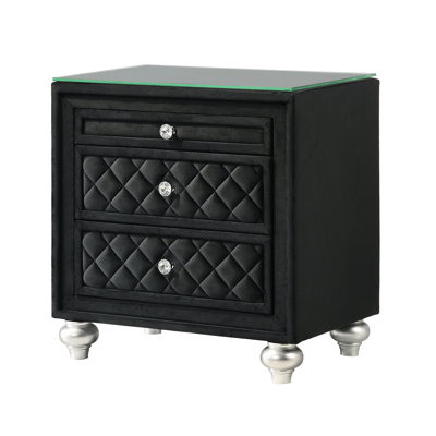 3-Drawer Nightstand With Faux Crystal Drawer Knobs