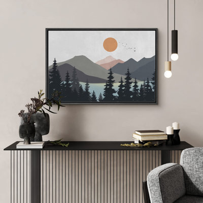 «Woodland Pastel Mountain Pine Tree Lake Nature Wilderness Modern Art Decor Boho» sur toile