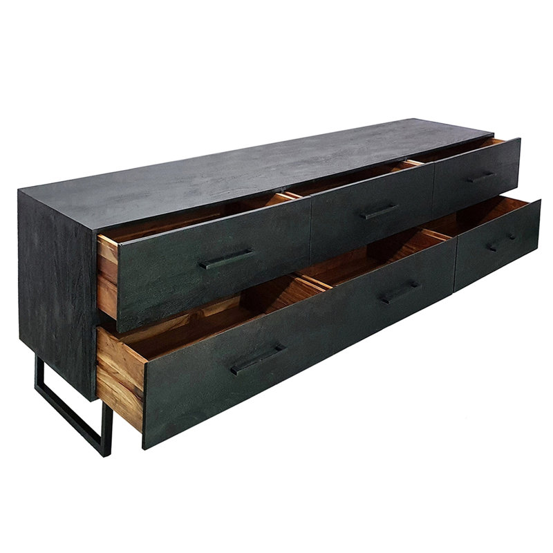 Armoire 86,5x20x30,5 "en noir - Buffet minimaliste en bois et fer avec fonctionnalité de tiroir en bois moderne, fer, tiroirs spacieux