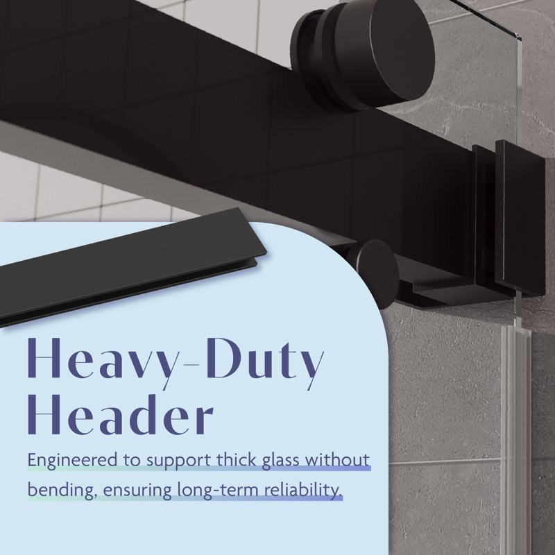 Matte Black Frameless Double Sliding Shower Door with Clear Tempered Glass