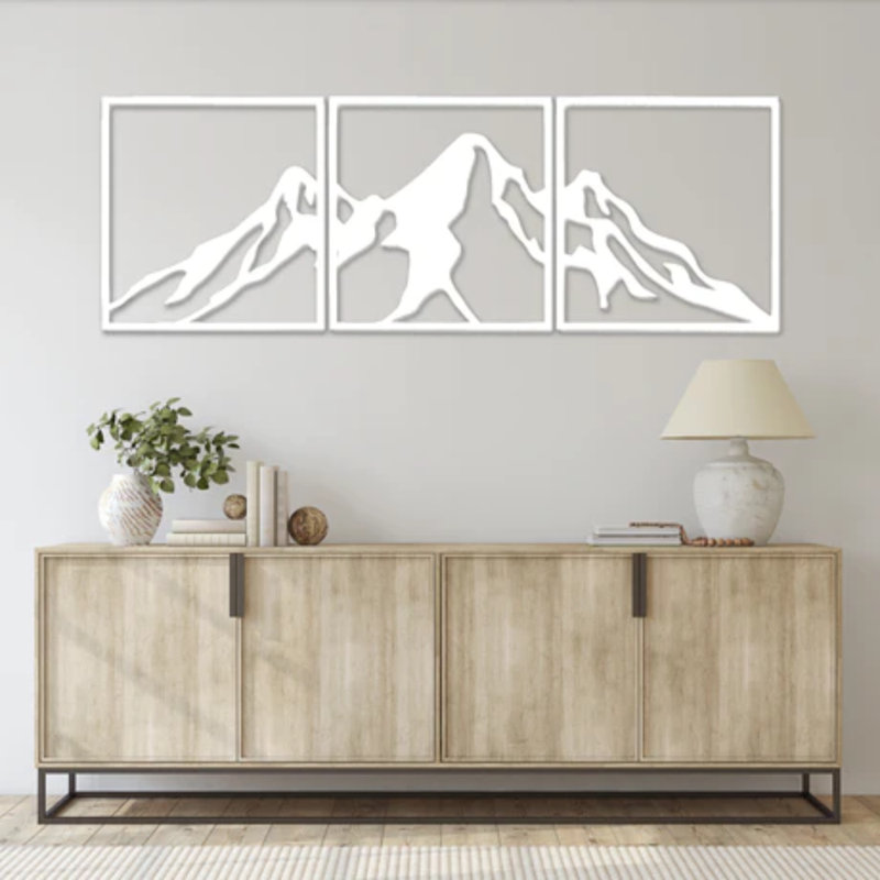 Chaîne de montagnes (3 pièces), art mural en métal - Triptyque montagne, art mural - ensemble de sculpture de paysage naturel - décoration murale rustique d'extérieur - art industriel moderne en métal - décoration intérieure inspirée de la nature