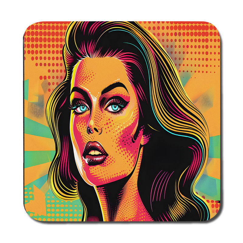 Pop Art Woman Placemat And Coaster Set Bright Colorful Kitchen Decor