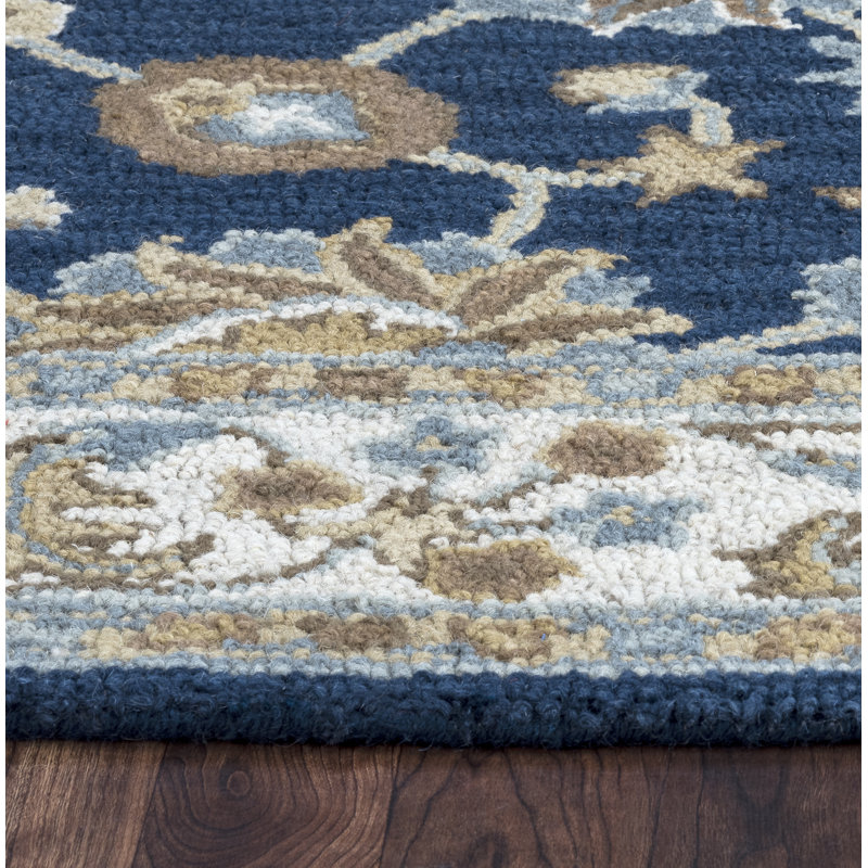 Tapis bleu en laine touffeté à la main Onca, Tapis de couloir 2 pi 6 po x 8 pi