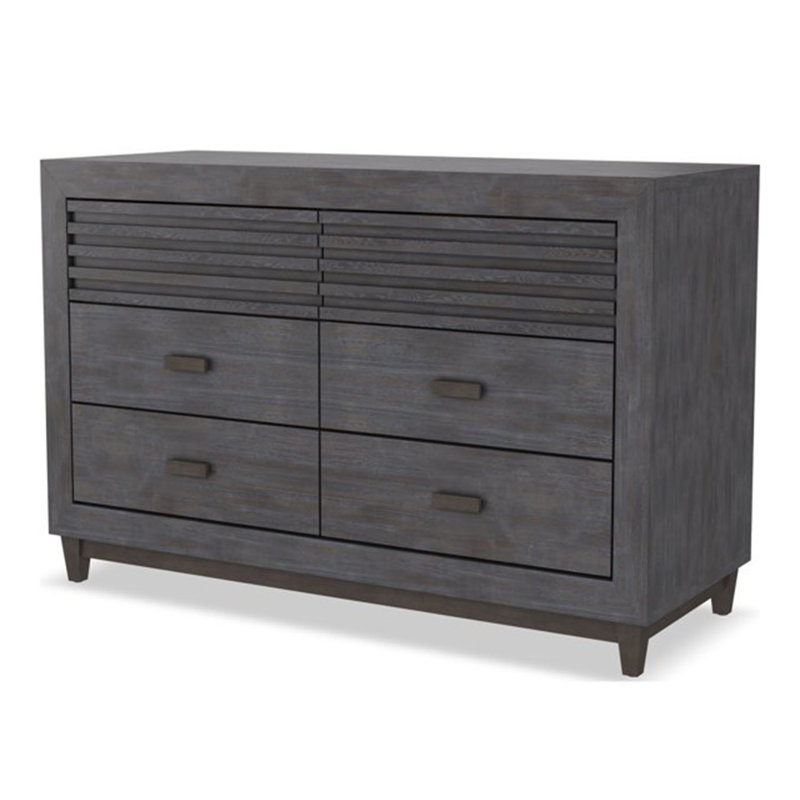 Commode large Biom, 6 tiroirs de rangement, bois franc brun anthracite