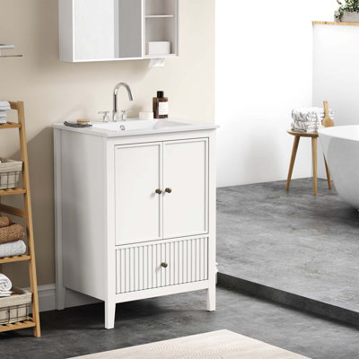 Meuble-lavabo moderne avec lavabo intégré et grand rangement