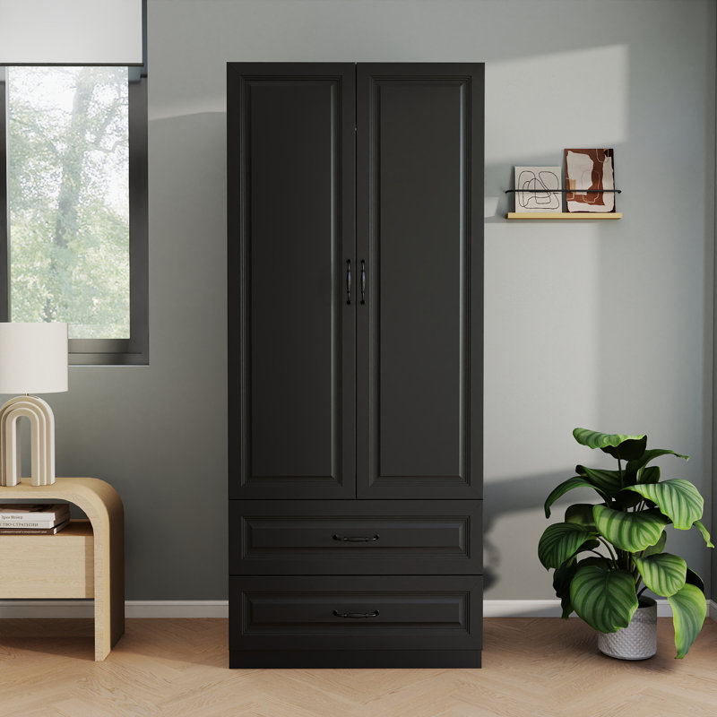 Garde-robe 2 portes avec 2 tiroirs, Noir