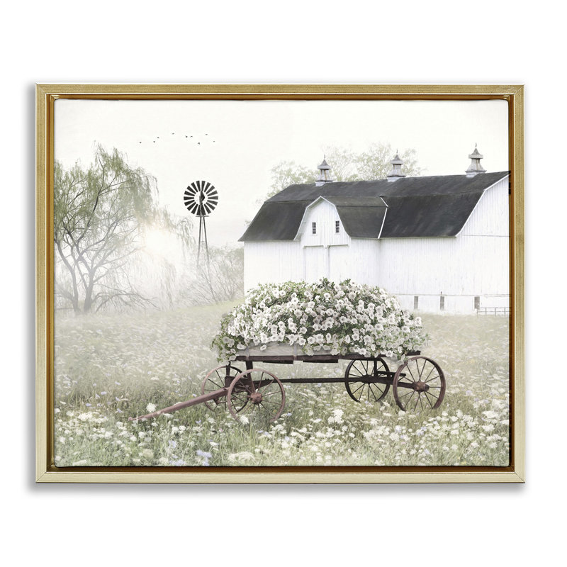 Chariot de fleurs rétro attachant, Cadre flottant métallique doré, H 17 po x l 21 po