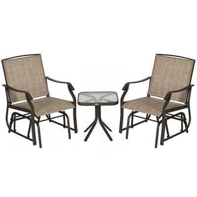 3 Piece Outdoor Glider Chair With Coffee Table, Bistro Set