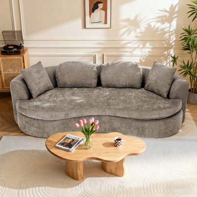 Boneless 94.88” Curved Cloud Sofa Couch, No Assembly Required Compression Sofa Bed with Deep Seat, 4 Pillows