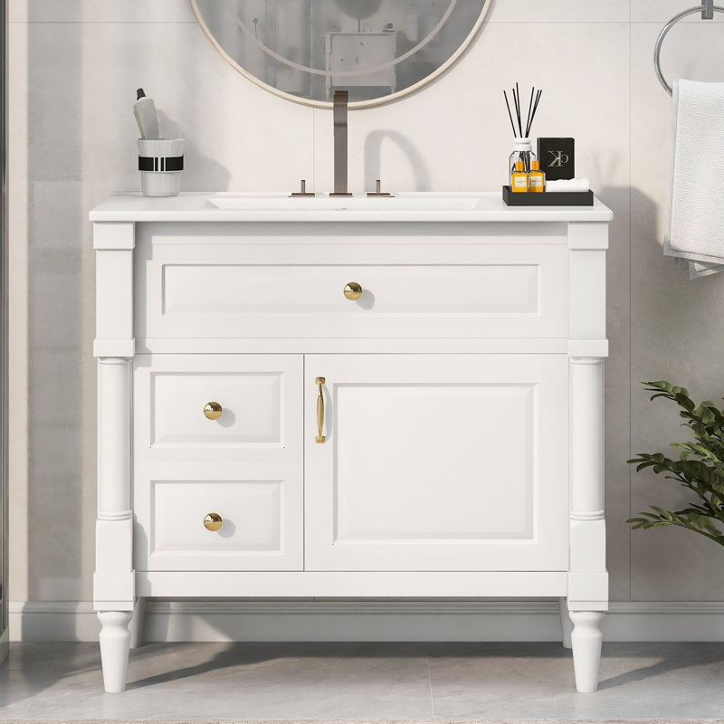Alma 36" Bathroom Vanity With Sink, Freestanding Bathroom Cabinet With Basin, White