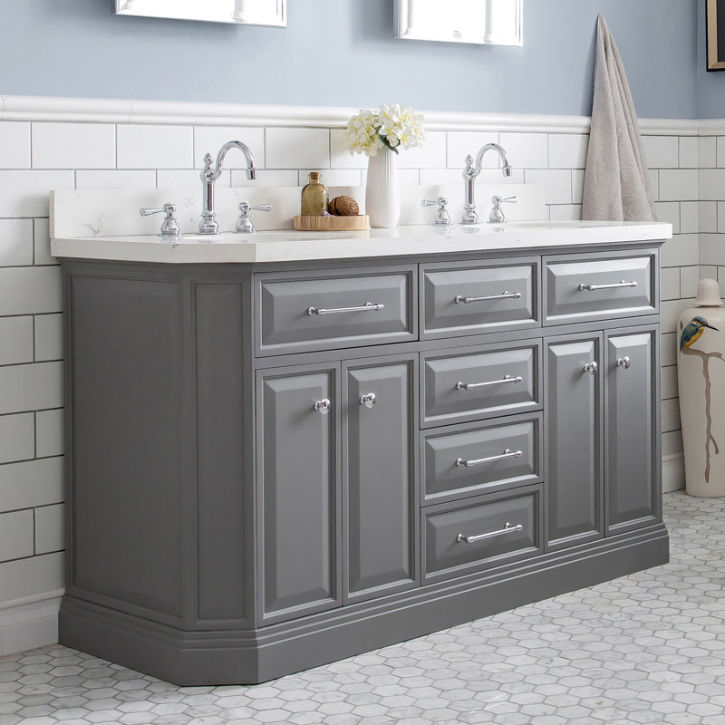 Palace 60'' W Double Vanity, Cashmere Gray, Stainless Steel