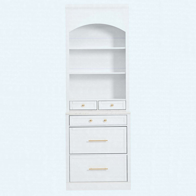 Armoire de cuisine moderne 83,7 po avec plateau en faux marbre, 5 tiroirs et tablette réglable, grand bahut autoportant
