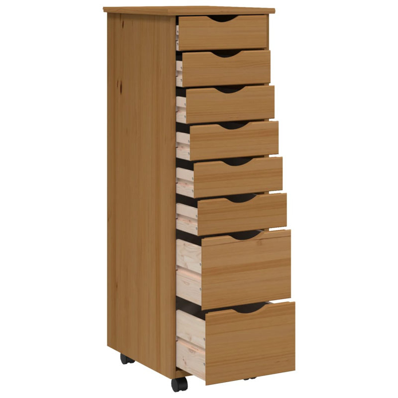 Jennarose vidaXL MOSS 8-Drawer Chest with Wheels, Solid Pinewood, Honey Brown