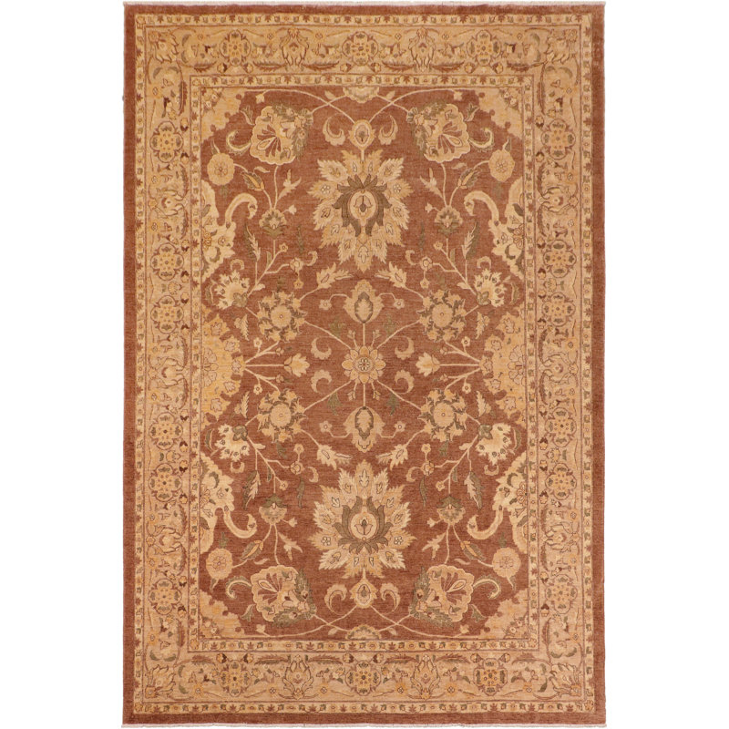 Tapis brun / brun clair en laine noué à la main 10 pi 3 po x 13 pi 5 po Floral