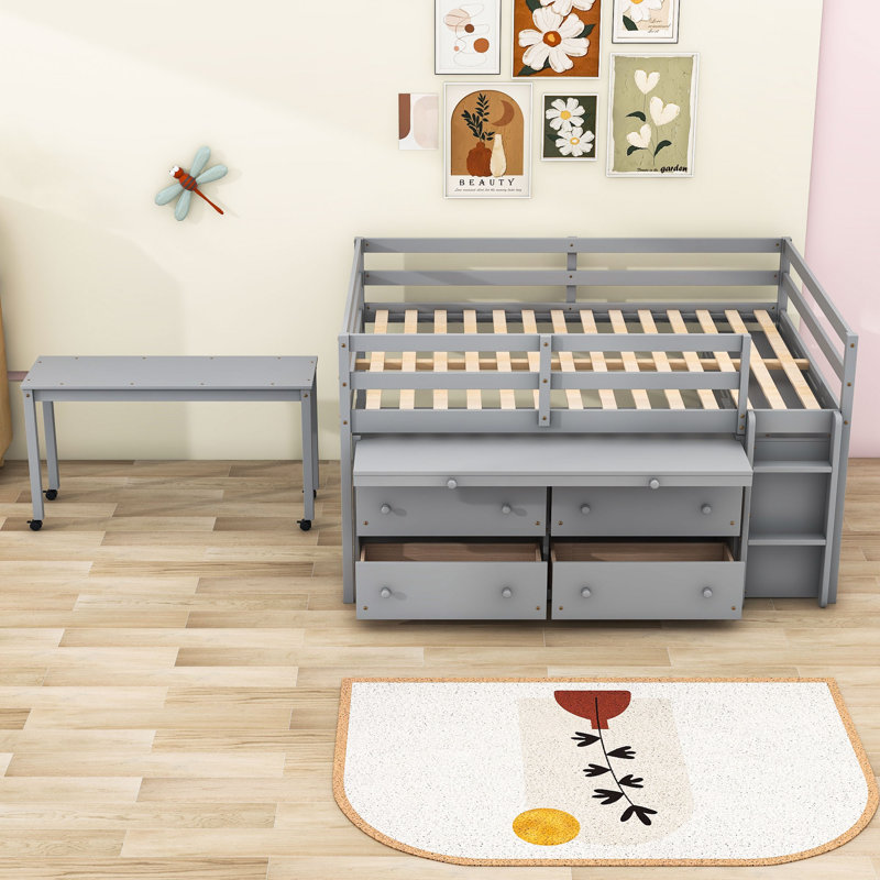 Jakilah Kids Loft Bed with Drawers, Full, Gray
