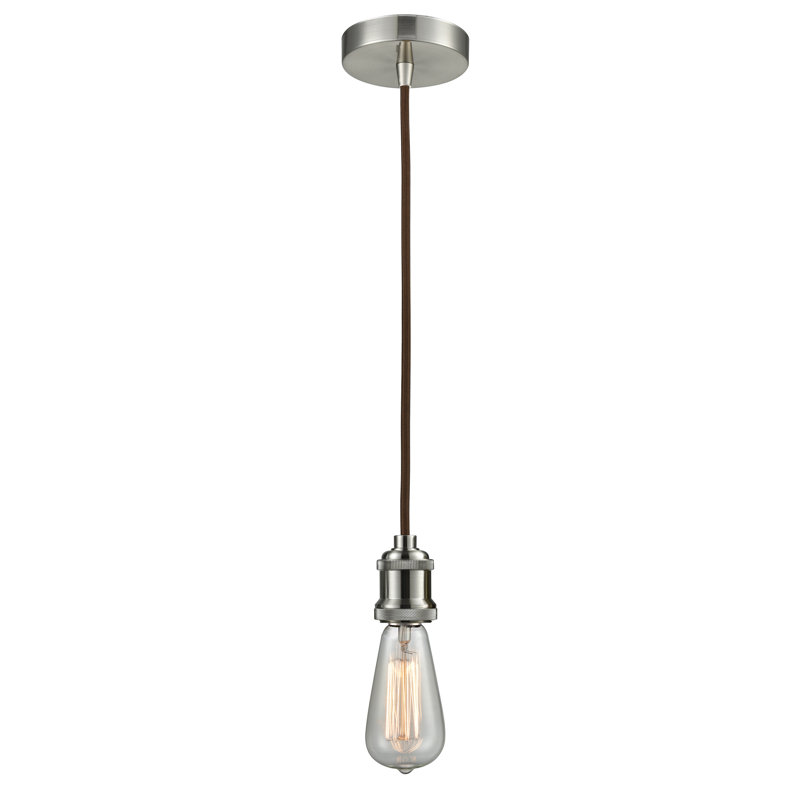 Waterville 1 - Light Single Pendant, Satin Nickel/Brown