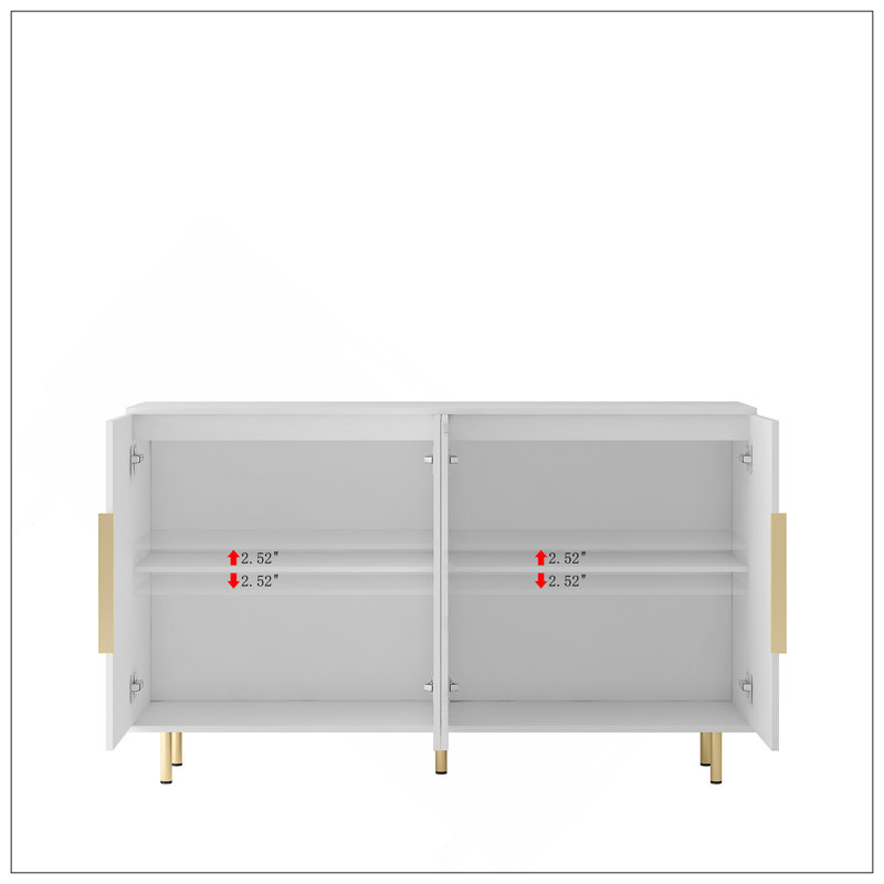 Buffet blanc moderne avec rangement, grand buffet cannelé avec tablettes réglables, crédence, console d'appoint, Blanc