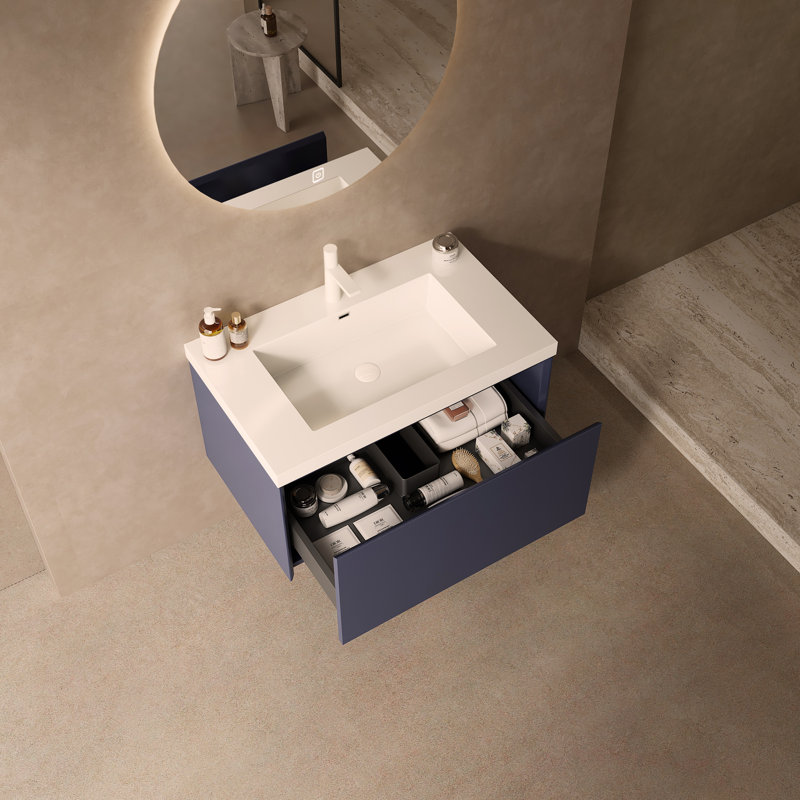 Meuble-lavabo mural 30 po avec lavabo, armoire de rangement flottante murale en contreplaqué
