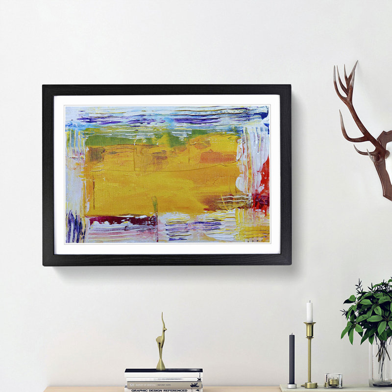 Abstract Art Painting Vol.467 by S.Johnson - Framed Print, 48cm H x 65cm W x 2cm D, Black Framed