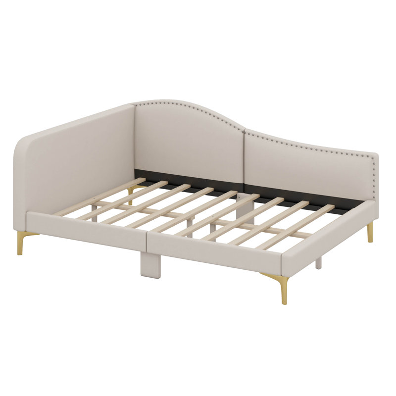 Aliccia Upholstered Daybed with Headboard and Armrest, Beige, Full