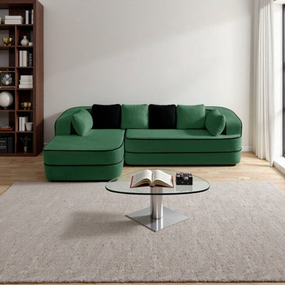 Sink into Heaven: Plush Teddy Fabric No-Assembly L-Shaped Sectional Sofa - Modular Cloud Comfort Chaise Lounge for Living Room