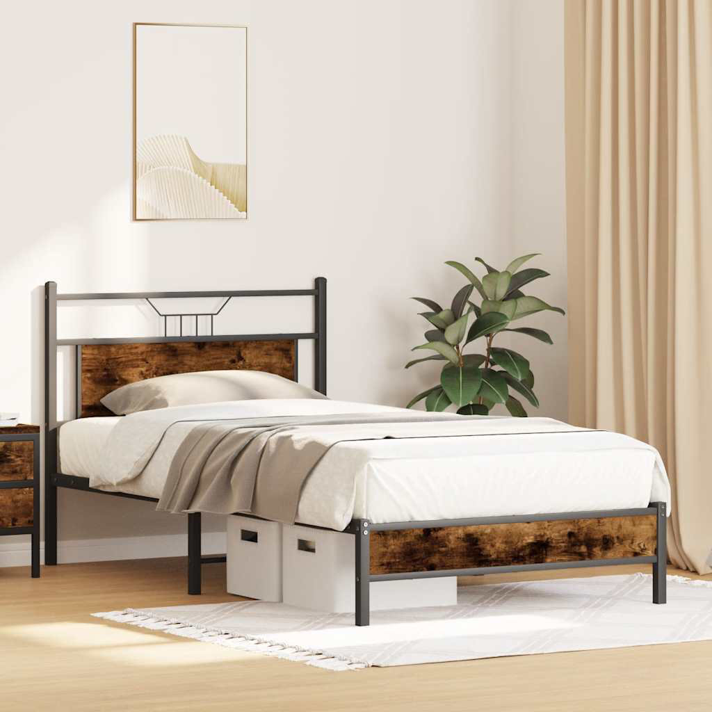 Bed Frame Without Mattress Brown Oak 140X200 Cm Engineered Wood