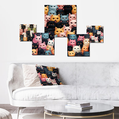 Motif de chat rose et noir pour chambre de bébé - Ensemble de 5 décorations murales d'animaux