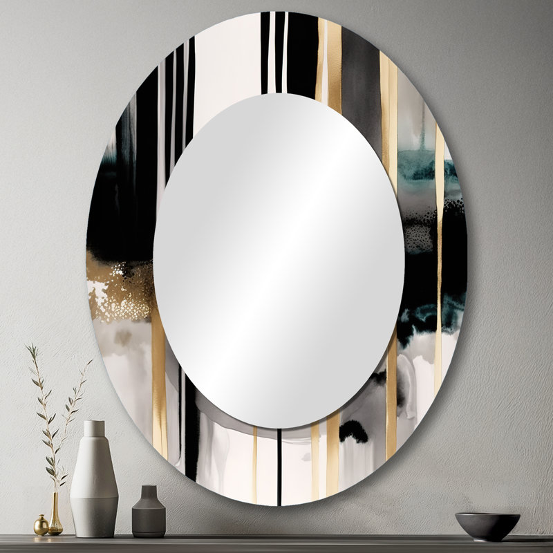 Abstract Transitional Shapes IV - Black Oval Wall Mirror Decor, 43" x 33"