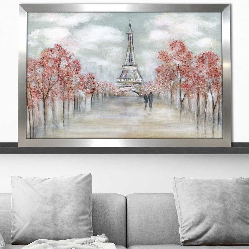 Paris au printemps par - Peinture, Encadrement argenté, H 21,5 po x l 27,5 po x P 0,75 po