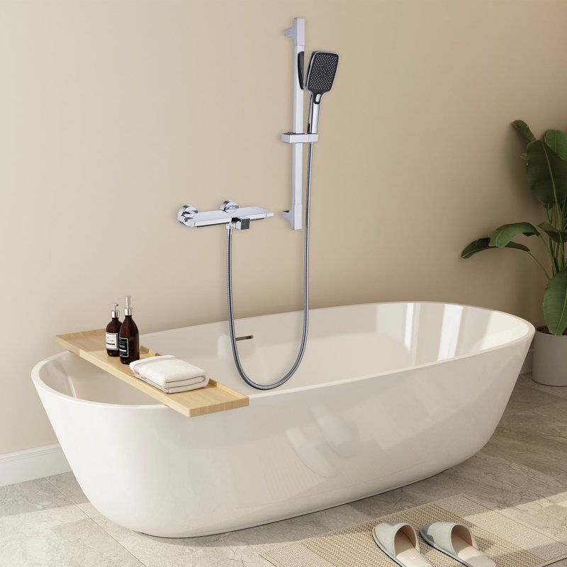 Robinet de baignoire et de douche plaqué 2 fonctions avec valeur brute et bec cascade 4,93 gallons par minute, Chrome chrome