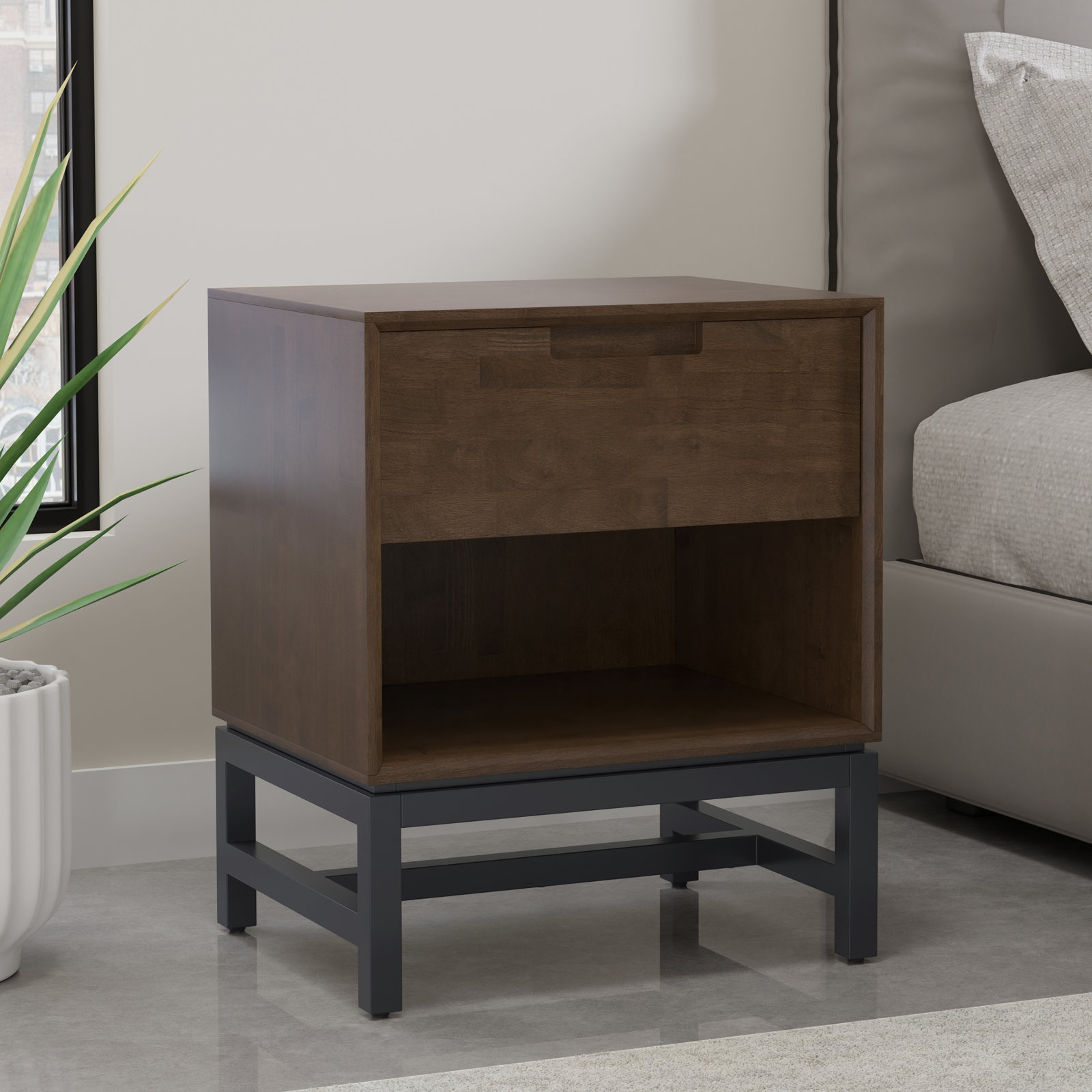 Banting 20"W Solid Wood Mid Century Nightstand with Drawer