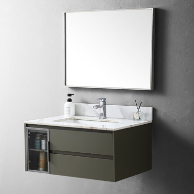 Dessus de meuble-lavabo de 31 po avec lavabo en céramique - dosseret élégant en pierre frittée 31 po