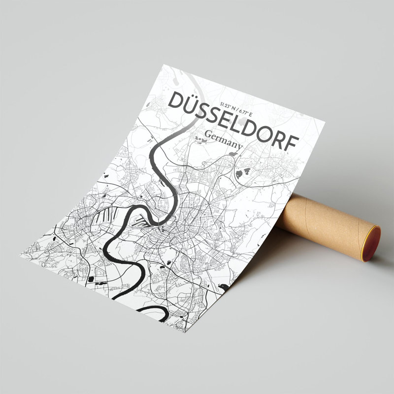 Impression sur carte de la ville de Dusseld, H 24 po x l 18 po, Noir et blanc