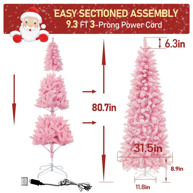 Arbre de Noël Zaid, 6', Rose, Lumières transparentes/blanches