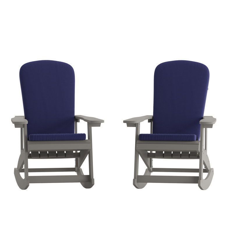 Chaises Adirondack berçantes d'intérieur / extérieur avec coussins, Gris / bleu
